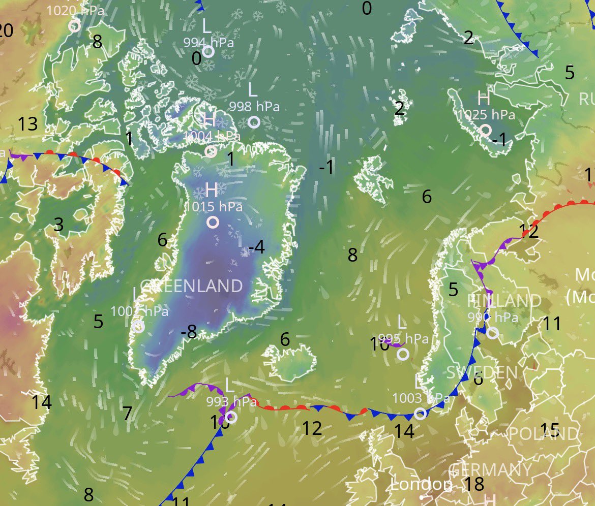 govt_corrupt's tweet photo. CTV claims record heat is moving into the Arctic. Current Arctic temperatures are anywhere from -5 to 15°C.

The highest temperature ever recorded in the Arctic was 38°C in 2020 and 37°C in 1988.

CTV News is complete trash. Worse than CBC. https://t.co/WC5V2egUUk