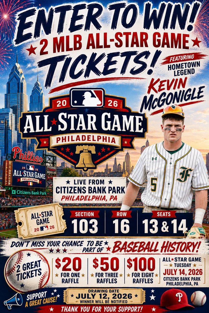 Bonner_Baseball's tweet photo. $2,000 value, but priceless experience!

Enter to win 2 tickets to the All-Star Game to watch all the MLB stars including our very own Kevin McGonigle

Venmo: @BonnerBaseball

Live Drawing on Facebook (Bonner Live) Sunday 7/12

Message if you have any questions https://t.co/B6zXSDG6bH