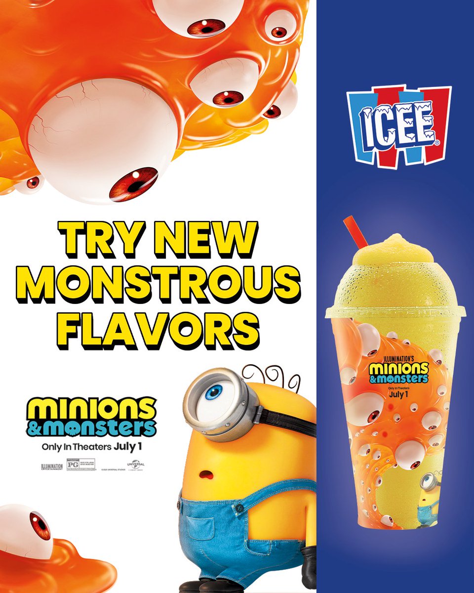 Cinemark's tweet photo. BANANAAA! 🍌 Celebrate the release of Minions and Monsters and try our NEW limited addition banana flavored ICEE on your next trip to the theatre. https://t.co/bk8FjguAHG