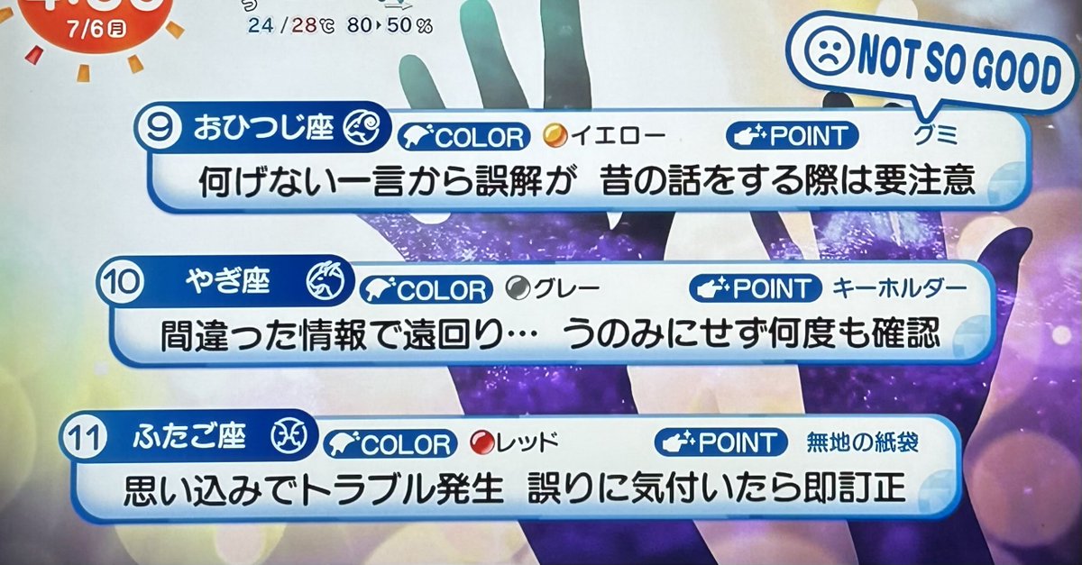 otemaru_san's tweet photo. 7月6日(月)めざまし占い
おはようございます
早起きしたのでこっそり紹介

1位しし座
12位てんびん座
頑固な態度とこだわりが原因で孤立状況に応じて柔軟な対応を心掛けて
🌈🟤ブラウン
👉✨モダンな建物
👉✨深くお辞儀をする https://t.co/DQ0zdBeUKT