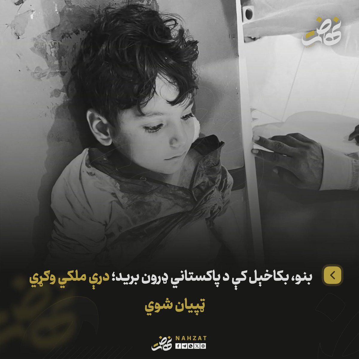 NAHZAT_'s tweet photo. نهضت ته ځایي سرچینې تائیدوي چې د بنو - بکاخېل تحصیل د نرمي خېل په سیمه کې د پاکستاني ډرون برید له امله درې ملکي وګړي ټپیان شوي دي، چې په ټپیانو کې یو پنځه کلن ماشوم هم شامل دی. سیمه‌ییزو سرچینو ویلي، له پېښې وروسته ټپیان نږدې روغتیايي مرکز ته لېږدول شوي دي.
#نهضت https://t.co/lrMJl7MueN