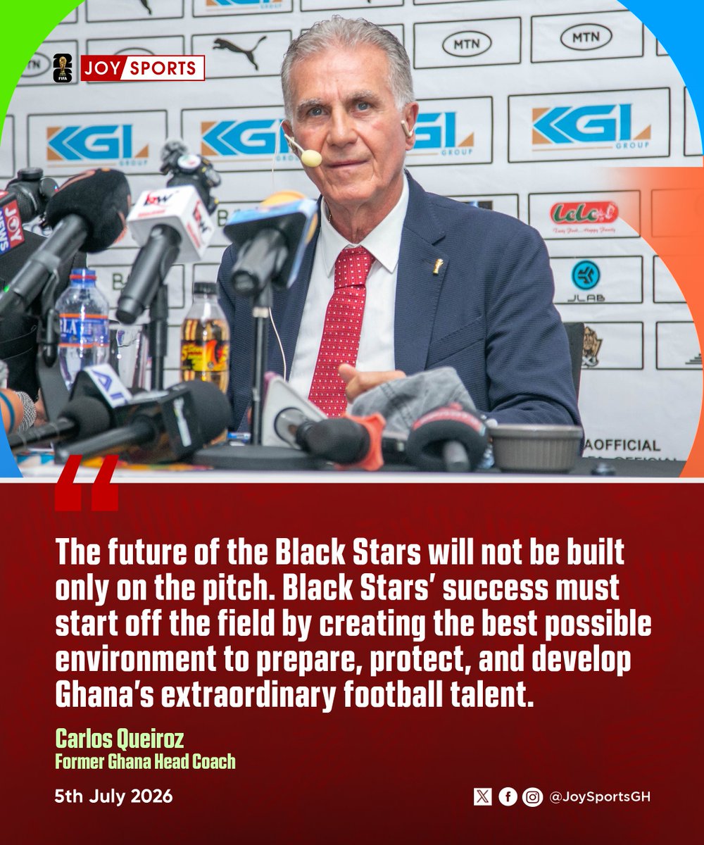 JoySportsGH's tweet photo. 🇬🇭⚽'Success must start off the field.'

Carlos Queiroz says the Black Stars must build a better environment off the pitch to succeed

#JoySports https://t.co/Vqr6l7rIgK