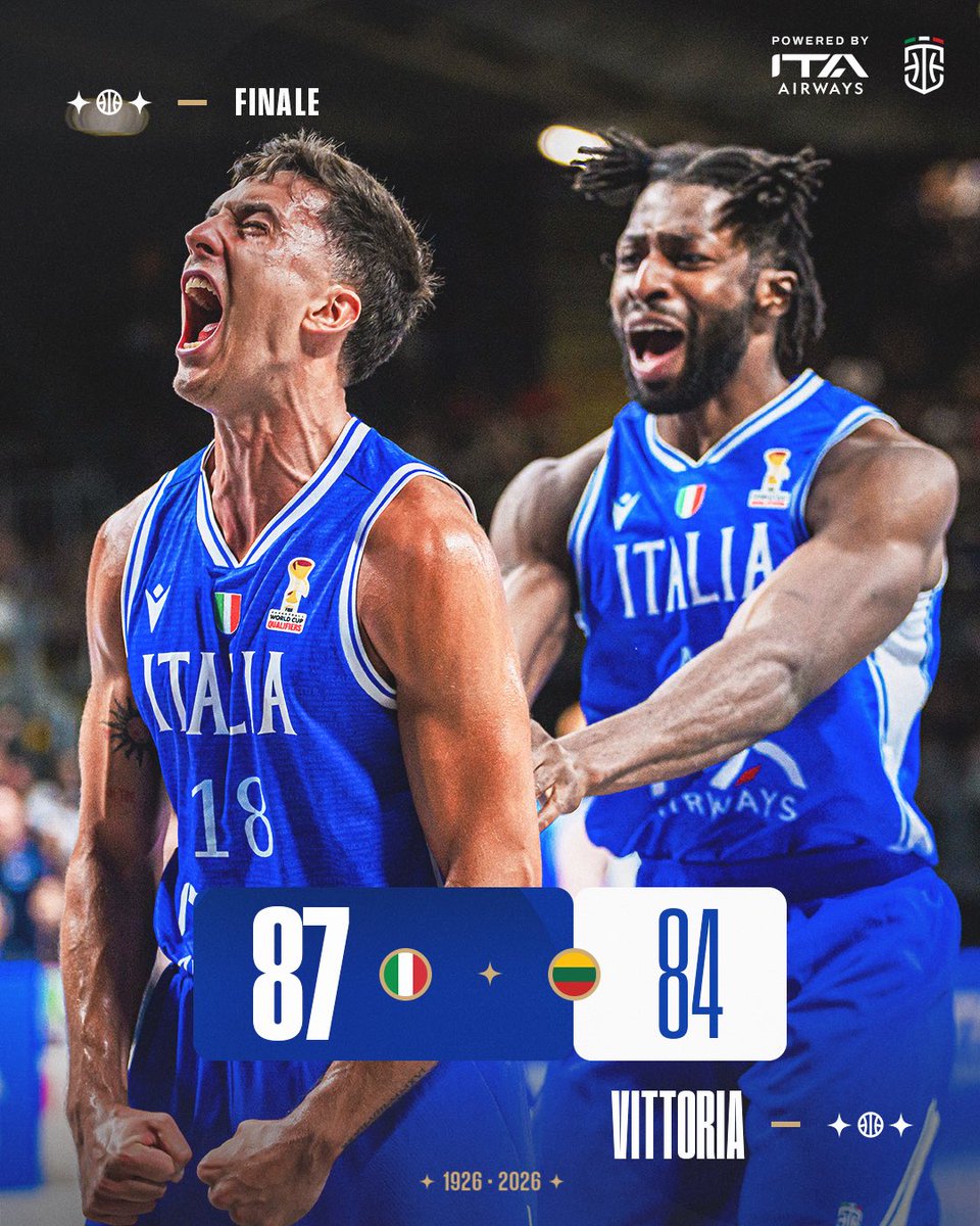 Italbasket's tweet photo. 𝐕𝐈𝐓𝐓𝐎𝐑𝐈𝐀𝐀𝐀𝐀𝐀𝐀𝐀🔥💙

Gli Azzurri si ripetono contro la Lituania e chiudono il girone al primo posto! 

#Italbasket | #FIBAWC https://t.co/PrYSFAGXgJ