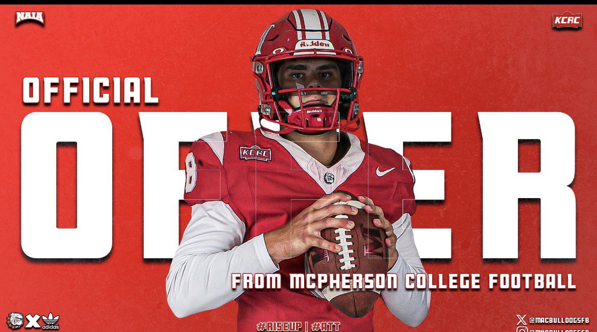 MaxHolman_10's tweet photo. AGTG!! After talking to @Kaden_Beavers I am Blessed to get an opportunity to play at @MACBulldogsFB. First offer!!!
@TheCoachPowers @TheCoachSy @Coach_Hagans @randypowellrj @CoachLute @WichitaWheat @cargile_wade https://t.co/0SA6AzOtFP