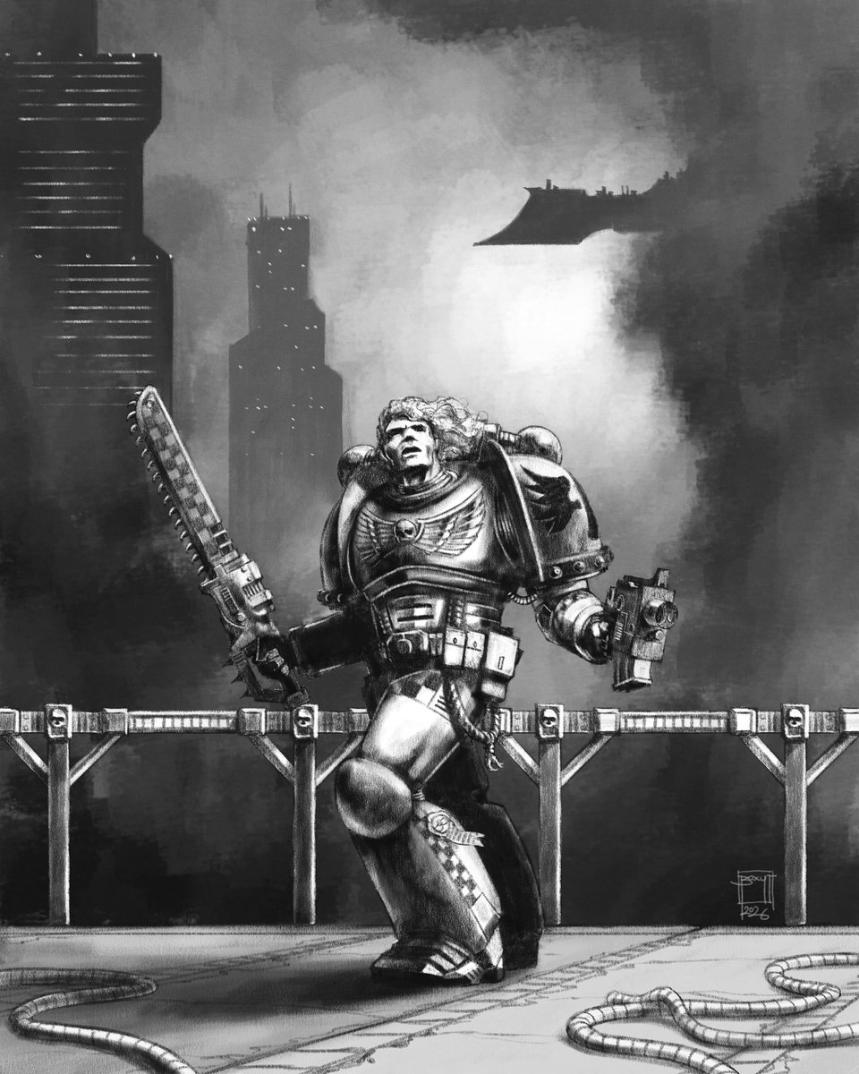 shenduin's tweet photo. Blood Angel! Trying to do some more Oldhammer 40k-like art https://t.co/YjG0n4Glum