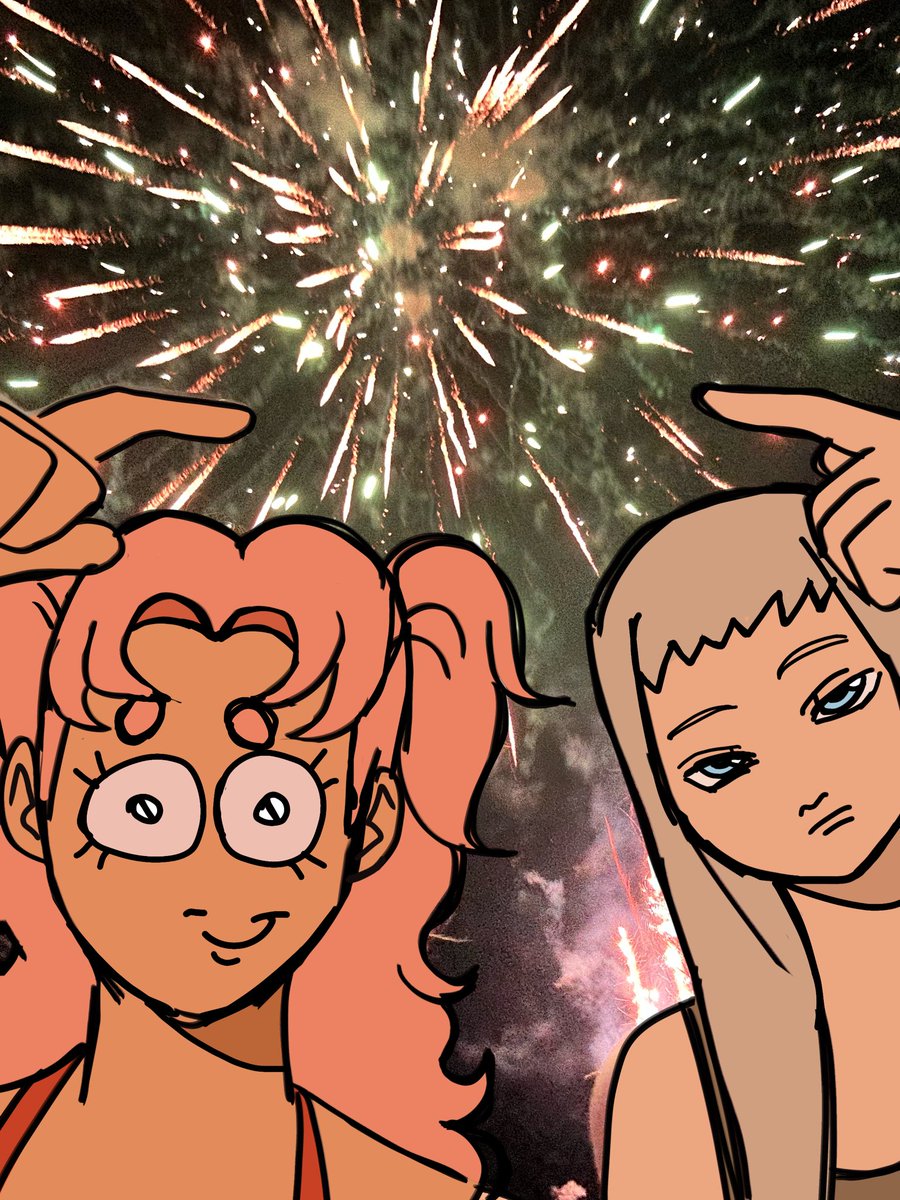 Arkcocutie's tweet photo. i drew over a picture me and my cousin took at a forth of july party #witchhatatelier https://t.co/aIH7LQ15Ev