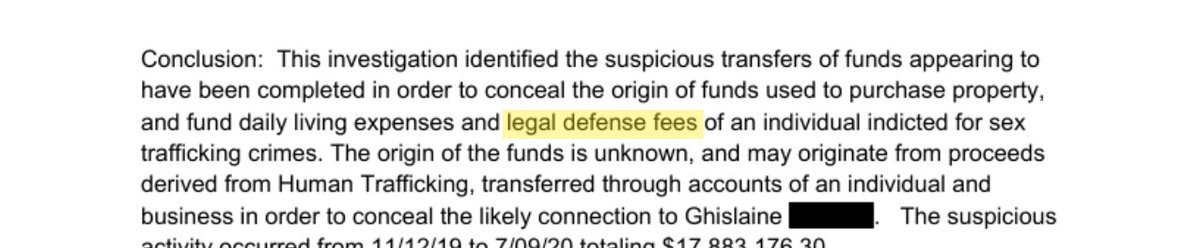 epsteinsearchin's tweet photo. UBS flagged $17,883,176 moving through Ghislaine Maxwell's accounts.
The bank suspected the money was hiding her assets from federal courts, routed to Scott Borgerson.
Its stated purpose: the legal defense of a man indicted for sex trafficking. https://t.co/xr9e9FXy7d