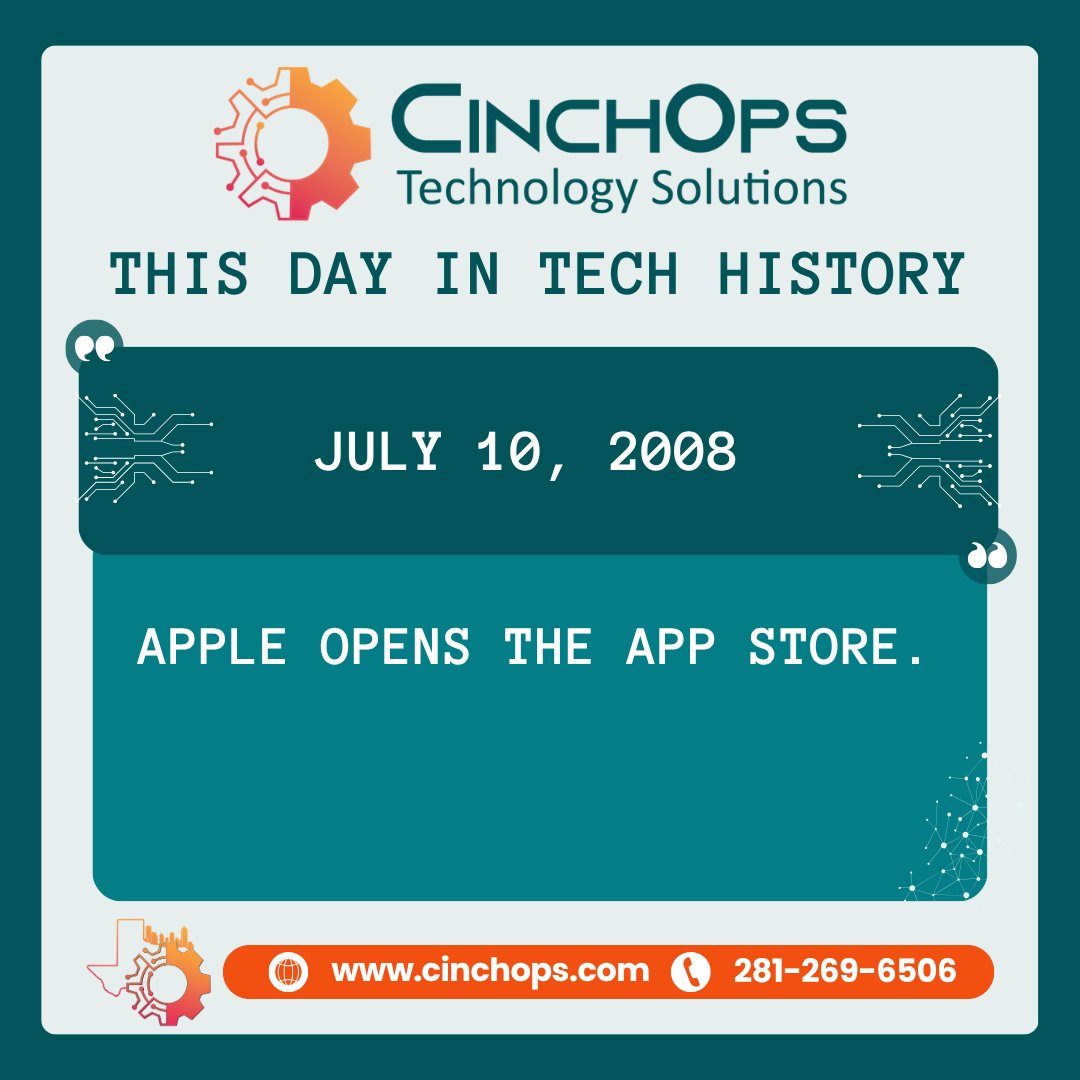 CinchOpsIT's tweet photo. 📱🛒 𝟱𝟬𝟬 𝗔𝗽𝗽𝘀 𝗧𝗵𝗮𝘁 𝗖𝗵𝗮𝗻𝗴𝗲𝗱 𝗛𝗼𝘄 𝗪𝗲 𝗔𝗹𝗹 𝗪𝗼𝗿𝗸
​
On this day in 2008, Apple opened the App Store with just 500 apps. Today there are millions - and odds are your Houston business runs on a bunch of them.
​
Here's the flip side nobody talked about in 2008: every app your employees install is a door into your business. The phone that checks company email also downloads games, sideloads who-knows-what, and connects to coffee shop Wi-Fi. We regularly find Houston businesses where dozens of unmanaged personal devices touch company data daily.
​
The App Store made business mobile. It also made mobile device management non-negotiable for any company that takes its data seriously.
​
❓ Do you actually know how many devices can access your business data right now?
📲 Contact CinchOps and we'll help you find out - the answer usually surprises people.
🌐 https://t.co/jdYz8yiEdH | 📲 281-269-6506
​
#ITSupport #cybersecurity #HoustonSMB #TechHistory #MobileSecurity