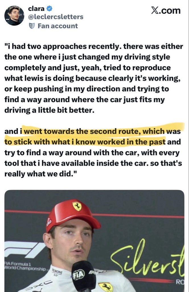 Rosso_Corsa16's tweet photo. @fiagirly Leclerc didn’t use Hamiltons set up or go in his direction. Please get the correct information https://t.co/Gk05b1dXGa