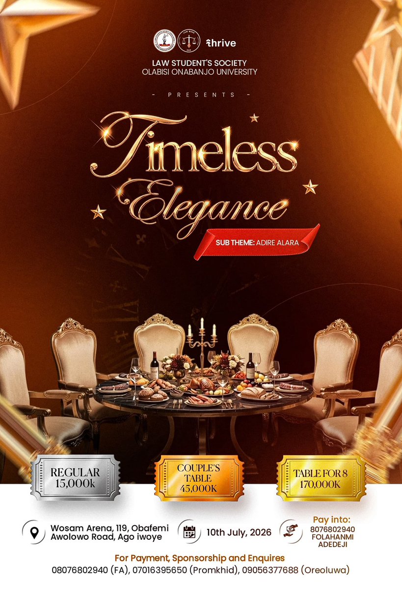 lawssoou's tweet photo. LAW STUDENTS' SOCIETY, OOU presents ⚜️

TIMELESS ELEGANCE (Adire Alara)💫

An evening where culture meets class. 
Where heritage is woven into luxury, and elegance is worn with pride. 🪇

A seat awaits you at the table of elegance. ✨
#lawweek26 
#thrivewithooulawss https://t.co/ydtouCvwAt