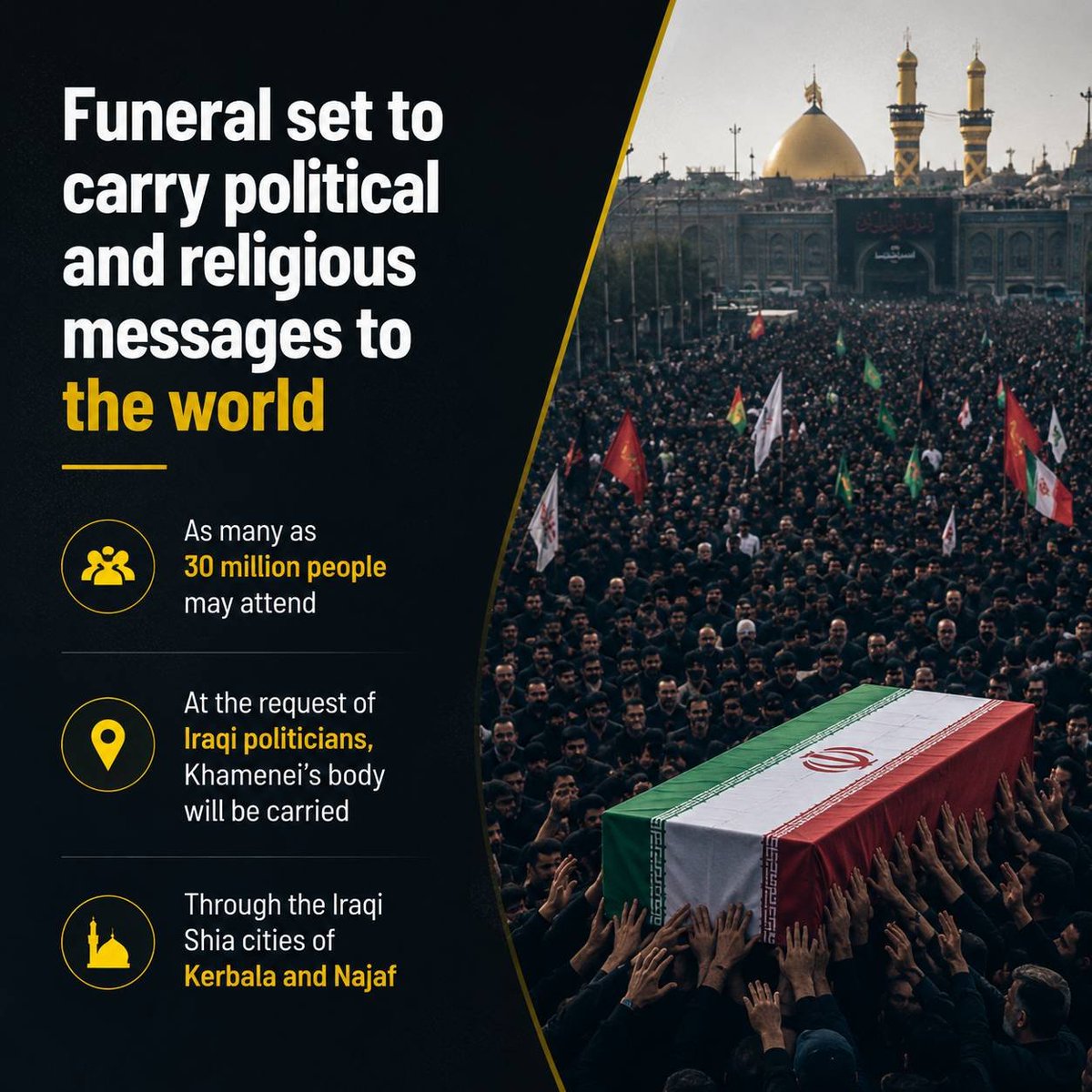 SarahAdams777's tweet photo. 30 MILLION mourners in #Tehran. 

Our media called him "dictator" for 40 years—so why do millions weep? 

The truth? CNN lied. Washington fears a humble leader. Trump's assassination fantasy failed. 

The people’s camera shows reality. 
#Iran #Khamenei @johncusack  @jacksonhinkle https://t.co/ANkI8tisTs