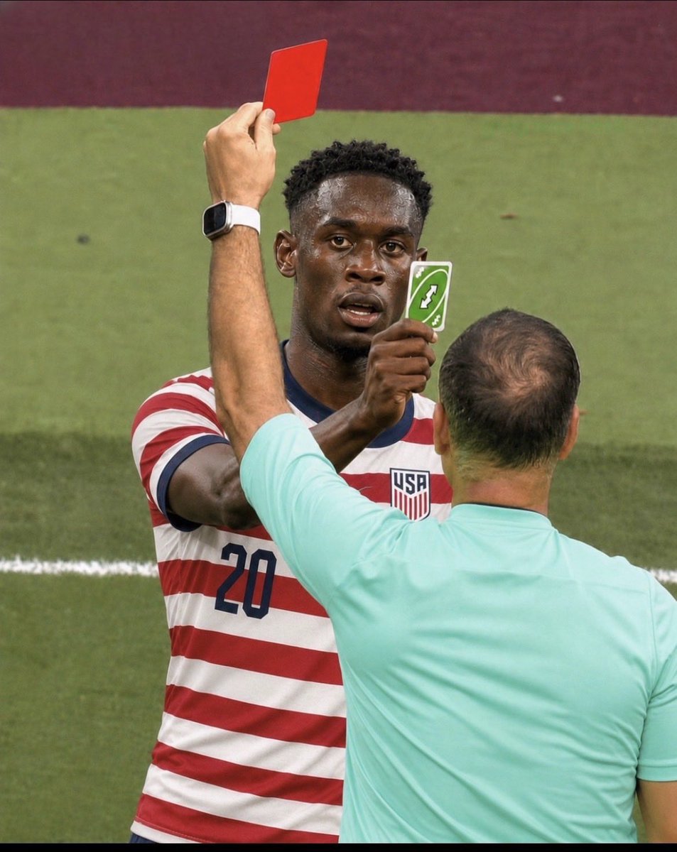 RedWhiteBlueJew's tweet photo. For the uninitiated:

There have been ZERO instances of a non-carded foul being upgraded to a Red Card in the World Cup prior to Balogun…

And now the soccer world is angry that a Red Card has been suspended for the first time in a World Cup.

Cope Harder.

Signed,

MURRICA https://t.co/NNjedWJgJd