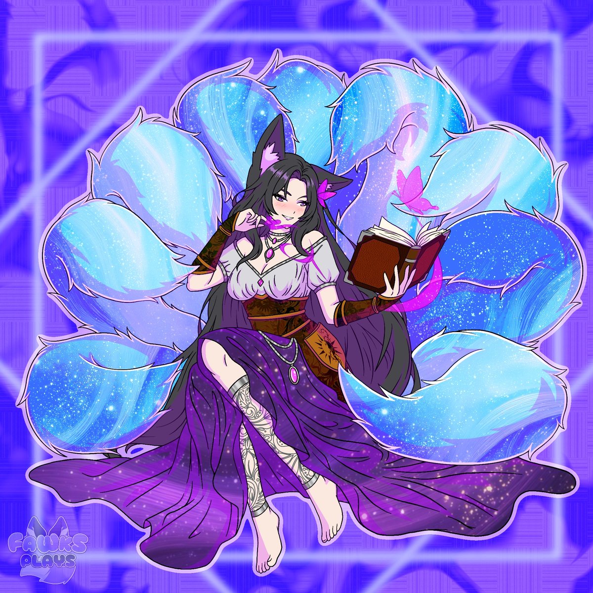 LadyStarveil's tweet photo. My dnd character is officially done! 
She is based on me as a Kitsune Sorcerer~
🎨: @FawksPlays https://t.co/ELiFLqFgsM
