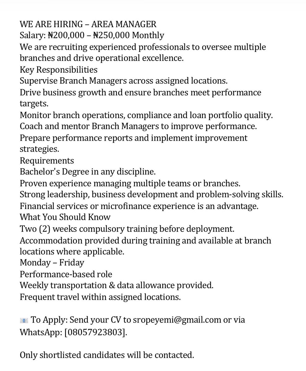 shot_by_sr's tweet photo. WE ARE HIRING!!
📧 To Apply: Send your CV to sropeyemi@gmail.com or via WhatsApp: [08057923803]. 

#jobvacancy https://t.co/X93zhpC5I5