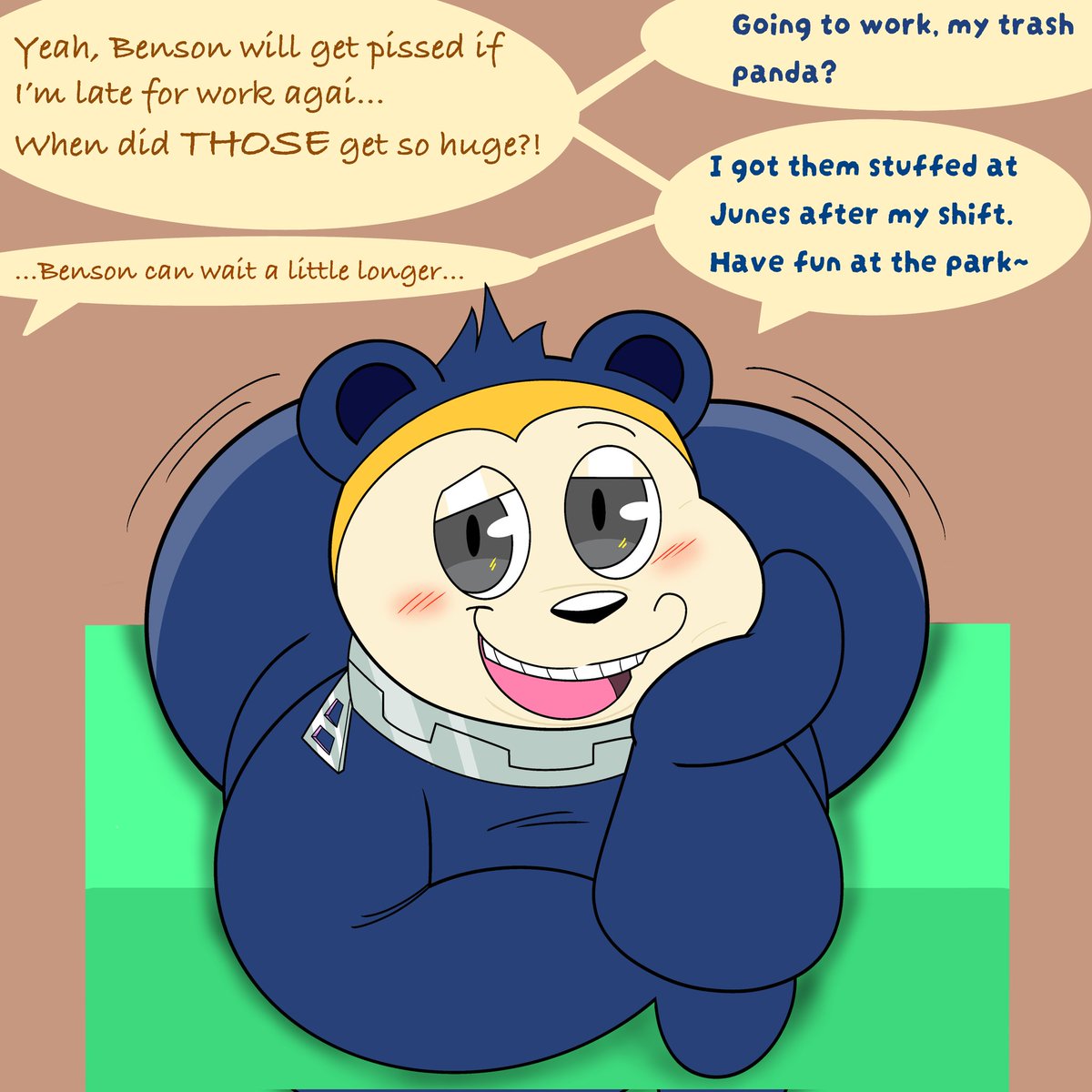 MoonNooki's tweet photo. Rigby's not the only one who's a good tease, especially when Teddie have some "advantages" being an empty mascot costume~ https://t.co/cPtAypLC9l