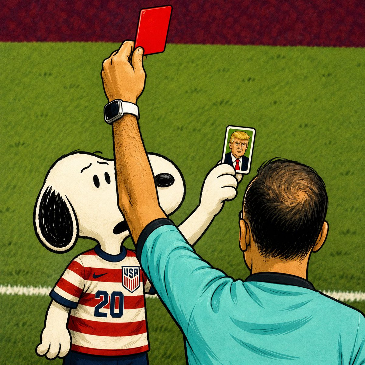 AnimeVorte6568's tweet photo. Snoopy got the red card and said, "Call my friend right away!" 🐶🟥😂 https://t.co/5nQ4CmvakM