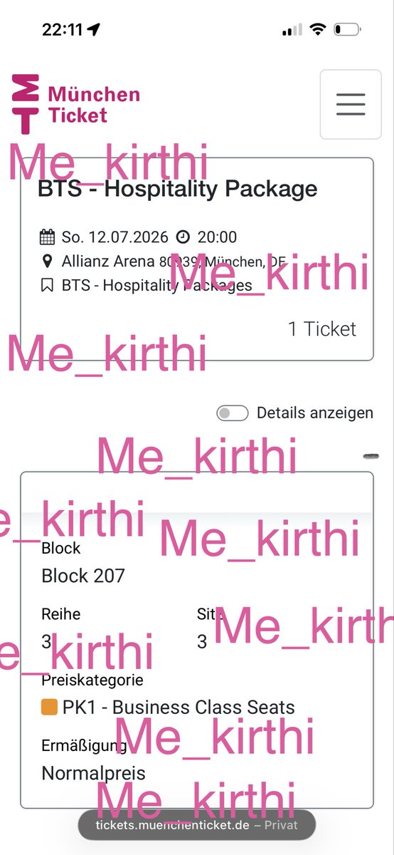 Me_kirthi's tweet photo. 🎫 WTT/ WTB BTS Arirang Tour Munich 🇩🇪 

Have: 1x D2 12.07 Hospitality Ticket Munich (Block 207 row 3 seat 3) 

Want: Any DAY GA or VIP GA Munich 

We can meet in Person in Munich for trade :)

@875tickets #BTS_ARİRANG #875tickettrade #WTT #BTS_TOUR https://t.co/iI7LLlaO7p