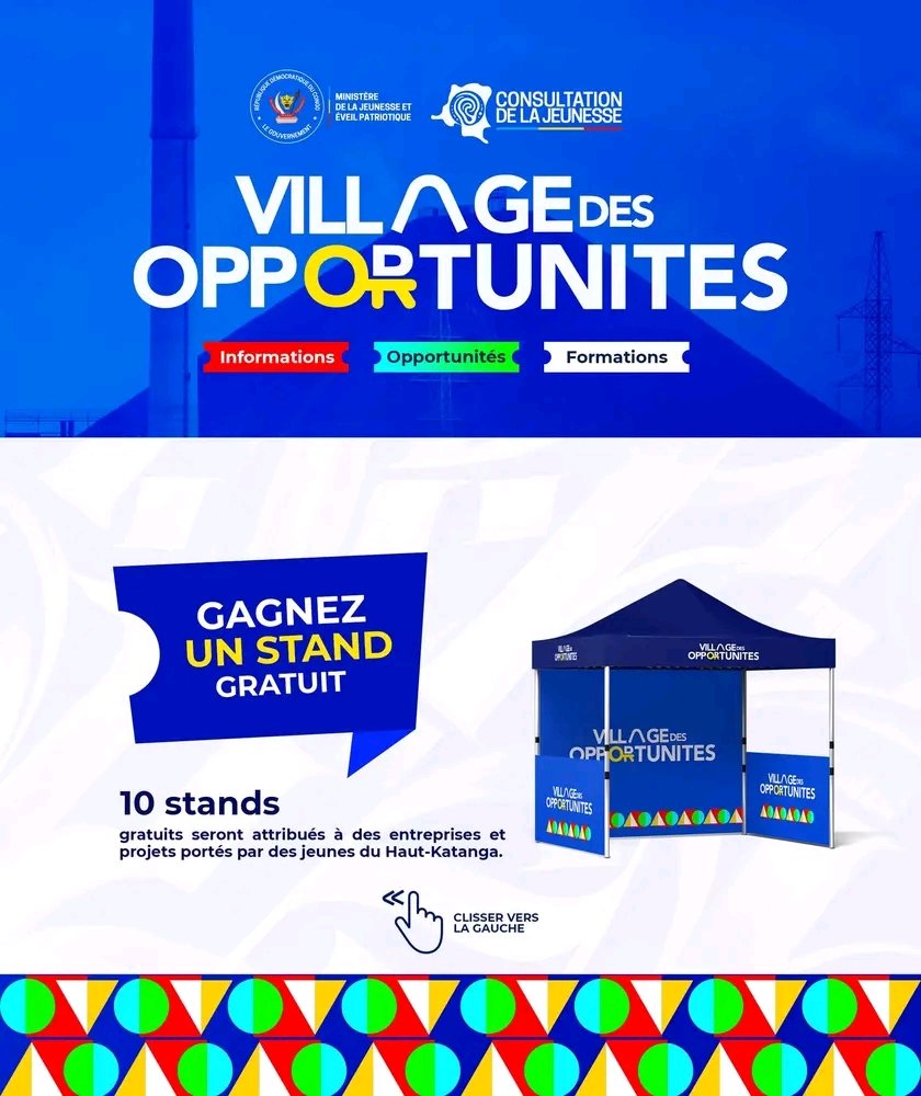 JustinParadoxe's tweet photo. 10 STANDS GRATUITS sont mis à votre disposition pour exposer vos produits !

Vous êtes un(e) jeune entrepreneur(e) du Haut-Katanga ? C’est l’occasion idéale de faire connaître votre activité, de valoriser votre savoir-faire et de développer votre réseau.

Le Village des Opportunités vous ouvre ses portes.

Vous avez un produit, un service ou un talent à présenter ? Profitez d’un espace d’exposition devant un parterre de partenaires de haut niveau, d’investisseurs et de décideurs.

Parce que soutenir la jeunesse, c’est investir dans l’avenir économique de notre province.

Pour postuler, c’est simple :
• Scannez le QR Code ;
• Téléchargez la fiche signalétique ;
• Joignez une copie de votre pièce d’identité ;
• Envoyez votre dossier via WhatsApp aux numéros suivants :
📲 +243 970 512 371
📲 +243 974 900 693

Ne manquez pas cette opportunité de donner de la visibilité à votre projet !

#VillageDesOpportunités #HautKatanga #JeunesseRDC #Entrepreneuriat #Entreprendre #Innovation #JeunesEntrepreneurs #Opportunités #MinJeunesseRDC #ÉveilPatriotique #LeloEzaYaBilenge