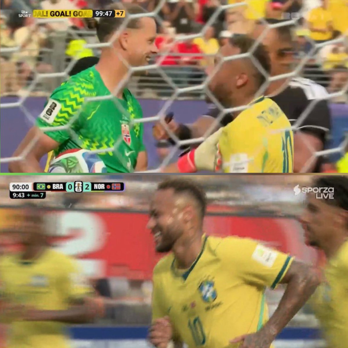 David_Ornside's tweet photo. 🚨🗣 Neymar Jr on his reaction after scoring against Norway's goalkeeper:

🗣Reporter: "What were you telling Nyland [Norway's goalkeeper]?

🗣Neymar: "He was trying to trash talk me so that it can distract but after the goal, I went straight to remind him that I am "Neymar" just in case he doesn't know"