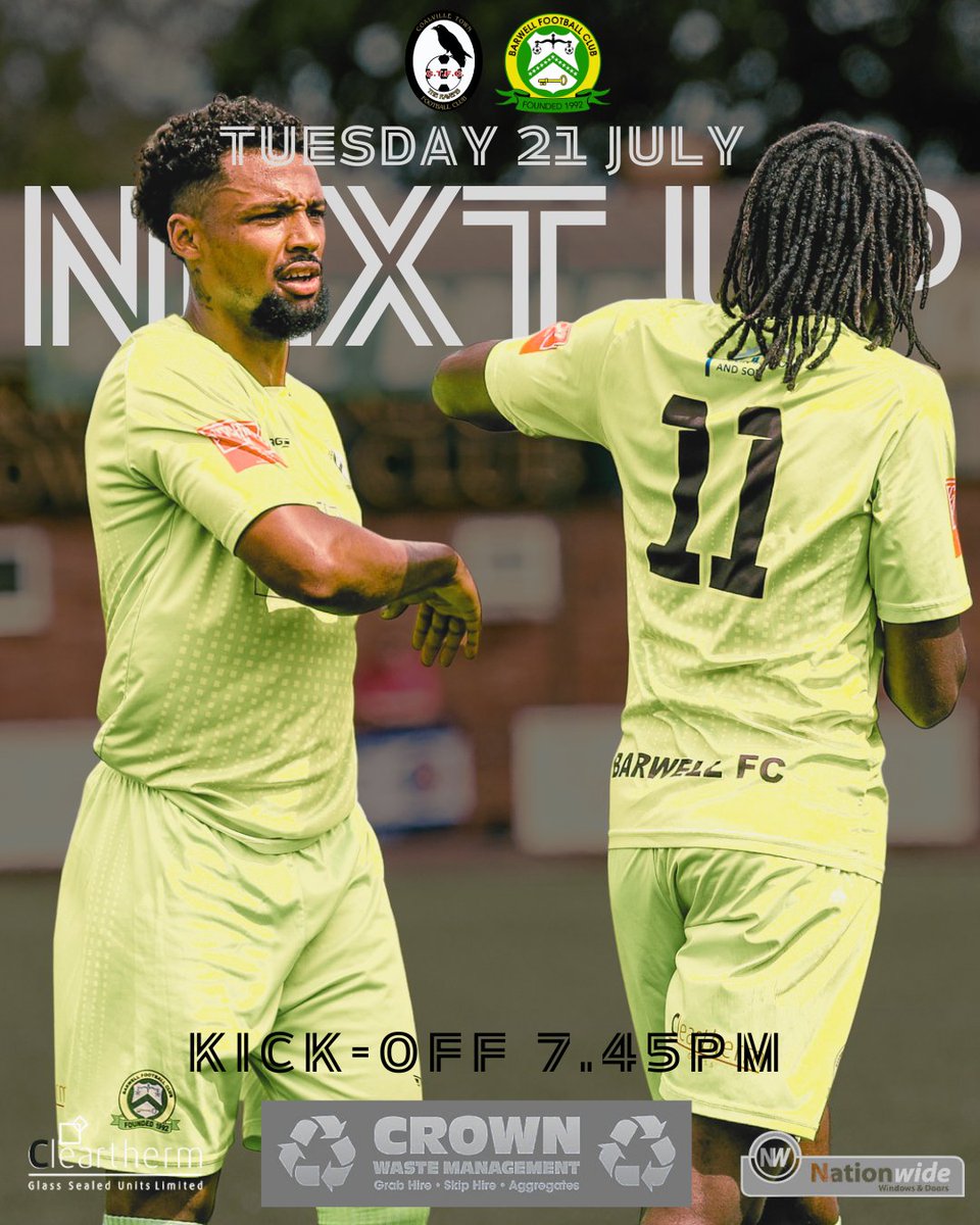 BarwellFC1992's tweet photo. NEXT UP!!!

Games are coming thick and fast as we edge closer to the new season!

We head back on the road for our next pre-season test against Coalville Town.

🆚 Coalville Town
📅 Tuesday 21 July
⏰ 7:45pm Kick-Off

#BarwellFC #UpTheCanaries https://t.co/JVNJQzmoC9