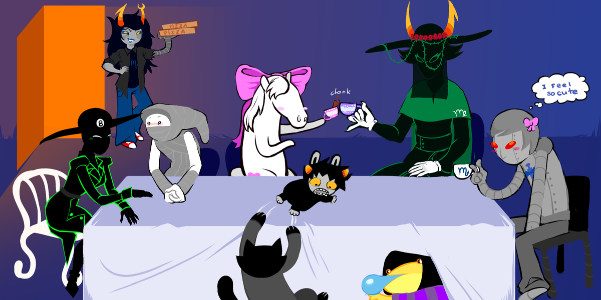 psinamien's tweet photo. ATTACK ON ANDREW HUSSIE. #homestuck #hussiebot #thegardener #maplehoof #peregrinemendicant #snowman #vriskaserket #jaspers #karkat #ViceroyBubblesVonSalamancer https://t.co/Scu845ByjS