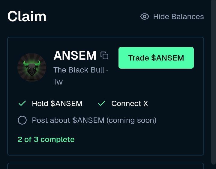 heis_dev's tweet photo. Hold $ANSEM 

Connect X

Post about $ANSEM

Good to go, chief @blknoiz06 👀 ? https://t.co/lmIfjgx7SP