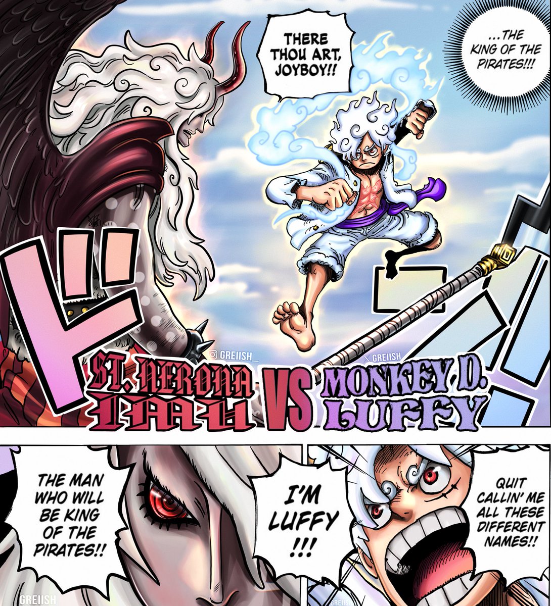 Greiish's tweet photo. St. Nerona Imu vs Monkey D. Luffy 💥
Coloring from One Piece Chapter 1187
#OnePiece https://t.co/quYkc2O61y