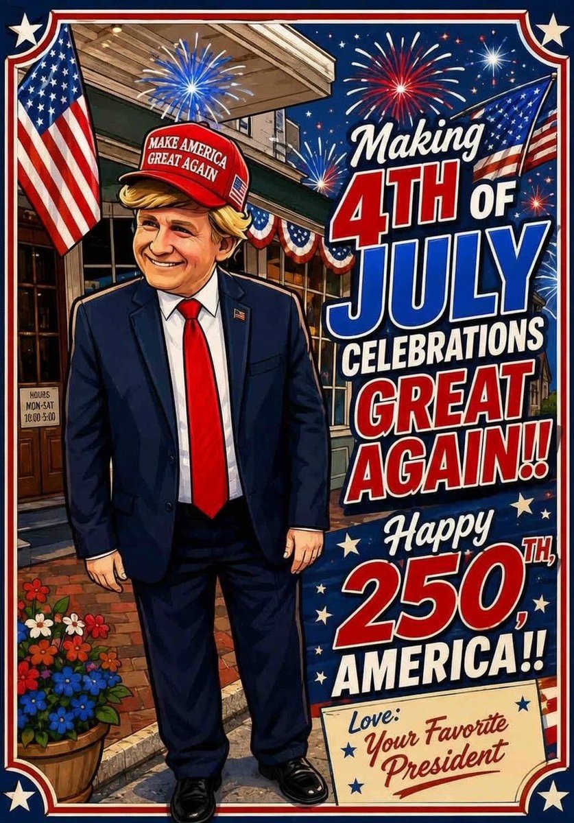 LukeMastervick's tweet photo. Making 4th of July Celebrations Great Again!! 🇺🇸🦅🇺🇸🎇  Happy 250th, America!! Love: Your Favorite President

https://t.co/FGLGtYy5nV

#250yearsamerica #freedom250 #freedom #fun https://t.co/UJHbMJeZ7M