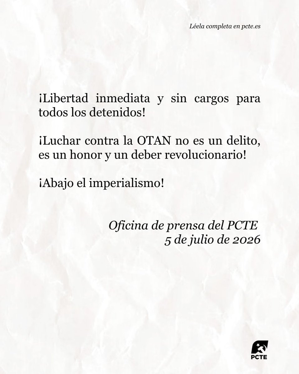 _PCTE_'s tweet photo. 🗒 Nota de prensa: Solidaridad con el TKP (@tkpninsesi) y con los camaradas detenidos y heridos en la lucha contra la OTAN.

Este domingo, la policía turca atacó violentamente manifestaciones en 6 ciudades. En Ankara, cientos de camaradas del TKP fueron detenidos y decenas heridos.

El PCTE envía su solidaridad al TKP y denuncia la represión de AKP contra quienes luchan contra la OTAN y el imperialismo.