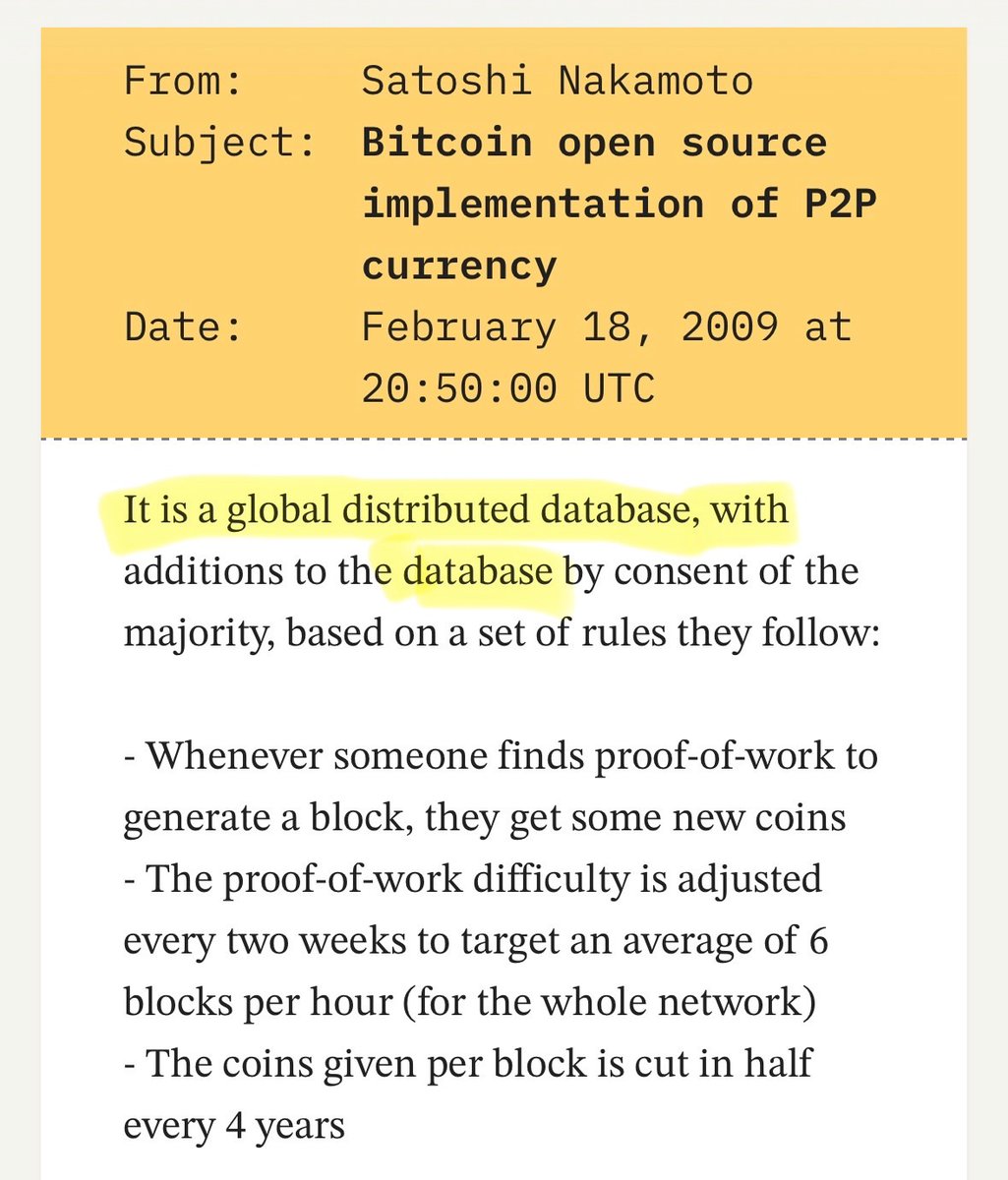 rodpalmerhodl's tweet photo. Satoshi’s first public post, introducing Bitcoin on the P2P Foundation forum Feb. 18, 2009

In his own words: https://t.co/2eBsJtelay
