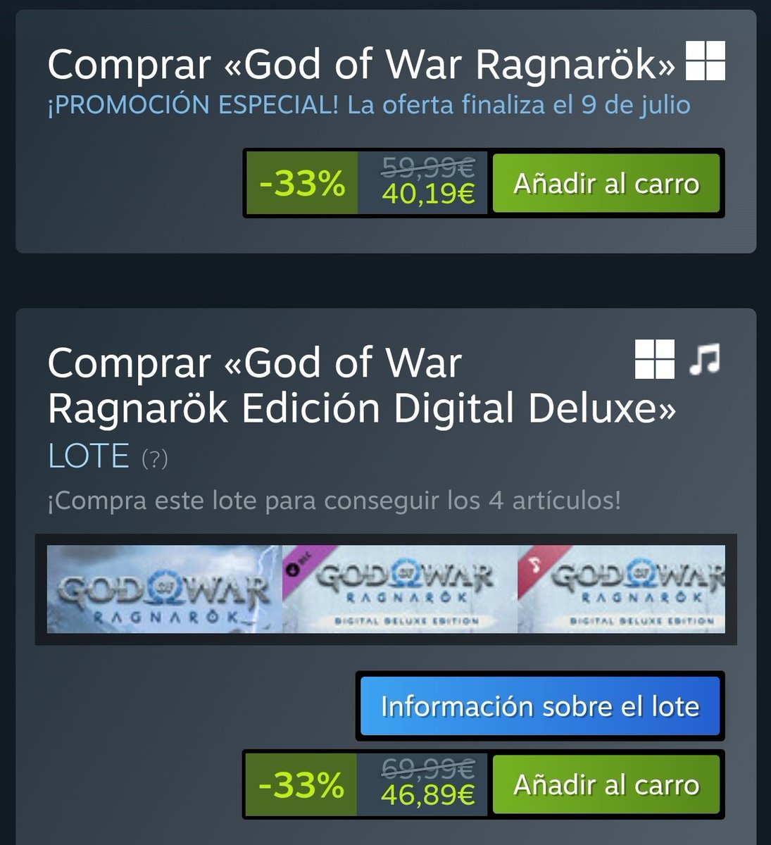 ArosFTW's tweet photo. Ahora mismo God of War Ragnarok en la Store de PlayStation cuesta 80€. Se puede encontrar en físico por 37€ y en Steam por 40€. Esto es lo que Sony quiere eliminar. https://t.co/nTOR7ETgxr