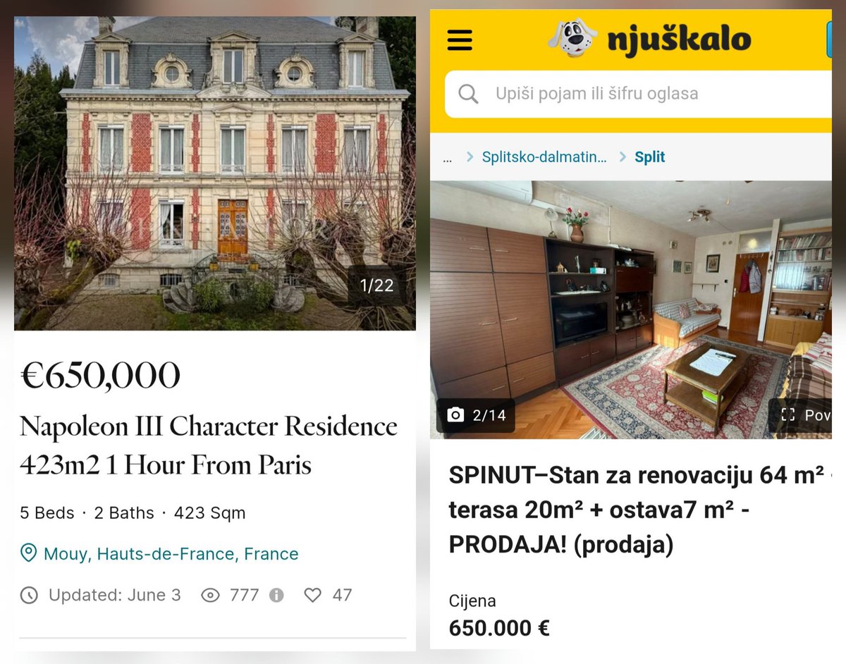 zenskybukowski's tweet photo. Ovo mi je tako kjut!
Za iste pare moš uzet povijesnu vilu uru od Pariza i stan za renovaciju na Spinutu 🥰 https://t.co/TN0a6XpqR6