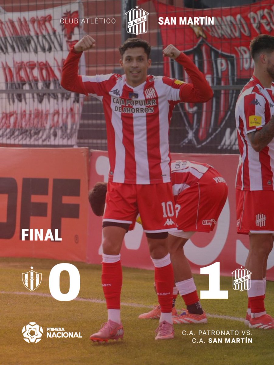 CASMOficial's tweet photo. 🔴⚪️ #PrimeraNacional

¡GANOOOO SAN MARTÍN! 🇦🇹

En condición de visitante, el conjunto dirigido por Alejandro Orfila venció 1-0 a Patronato con el gol de Álvaro Veliez.

⚽️ #VamosCiudadela https://t.co/RReesSRHEN