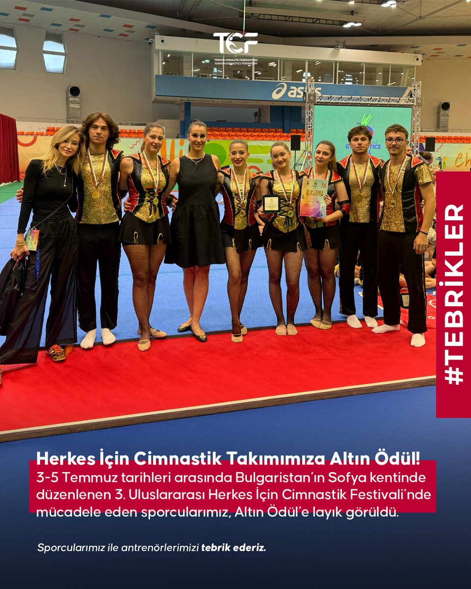 turkcimfed's tweet photo. Herkes İçin Cimnastik Takımımıza Altın Ödül! 🥇

3-5 Temmuz tarihleri arasında Bulgaristan’ın Sofya kentinde düzenlenen 3. Uluslararası Herkes İçin Cimnastik Festivali’nde mücadele eden sporcularımız, Altın Ödül’e layık görüldü.

Sporcularımız ile antrenörlerimizi tebrik ederiz. 🇹🇷