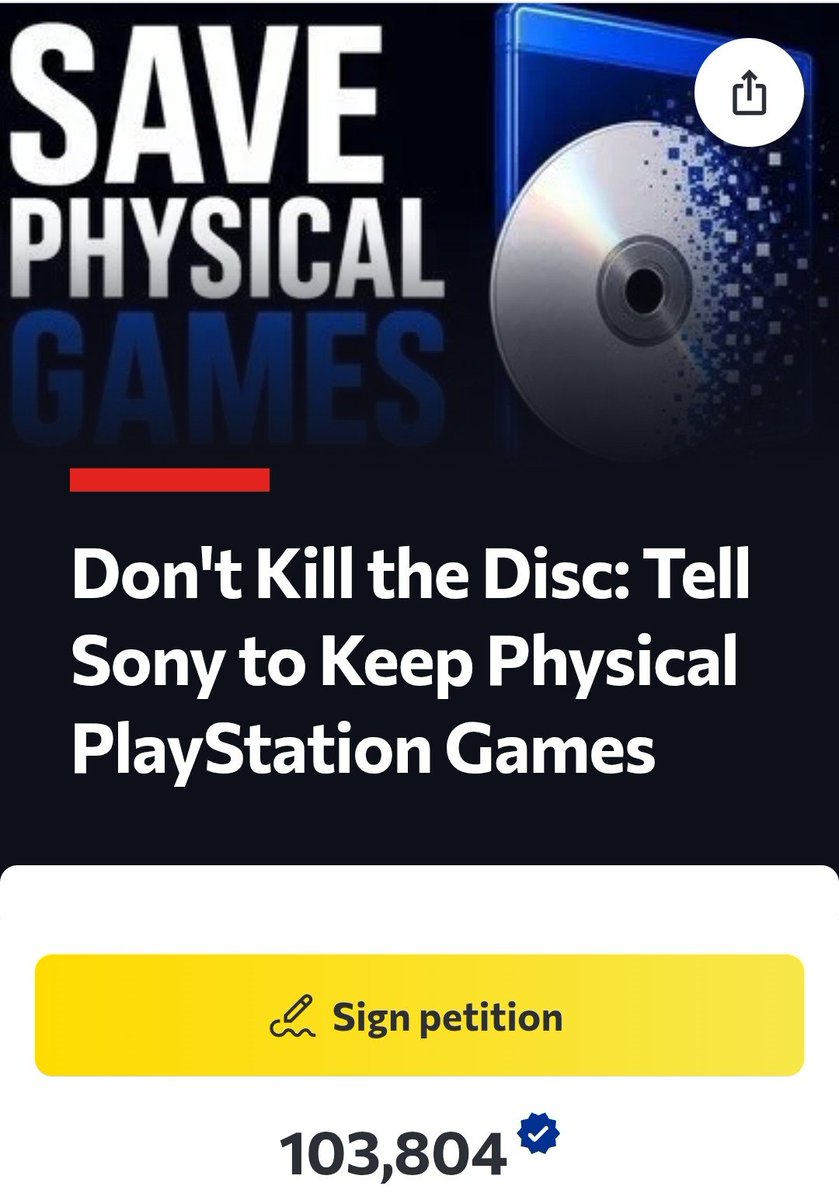 kjngamer's tweet photo. The https://t.co/VXlBJBBDza petition to save physical disc on playstation has been signed by 100k people

https://t.co/eyZlXLJPGg https://t.co/LMD8YLP9Af