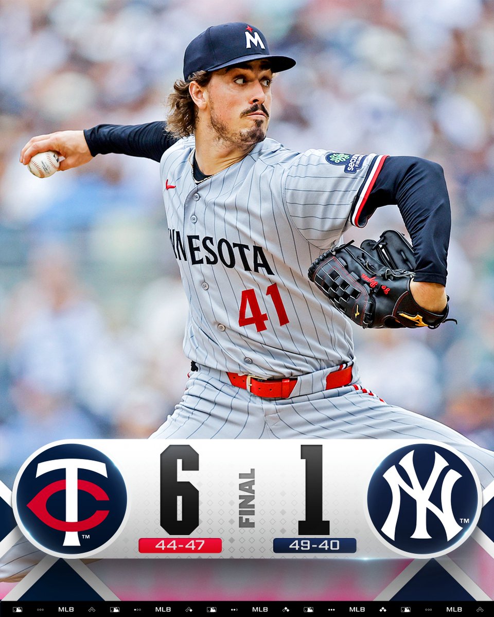 MLB's tweet photo. Joe Ryan pitches 7 shutout innings and the @Twins secure their first series win at Yankee Stadium since 2014! https://t.co/E5wcjUsldP