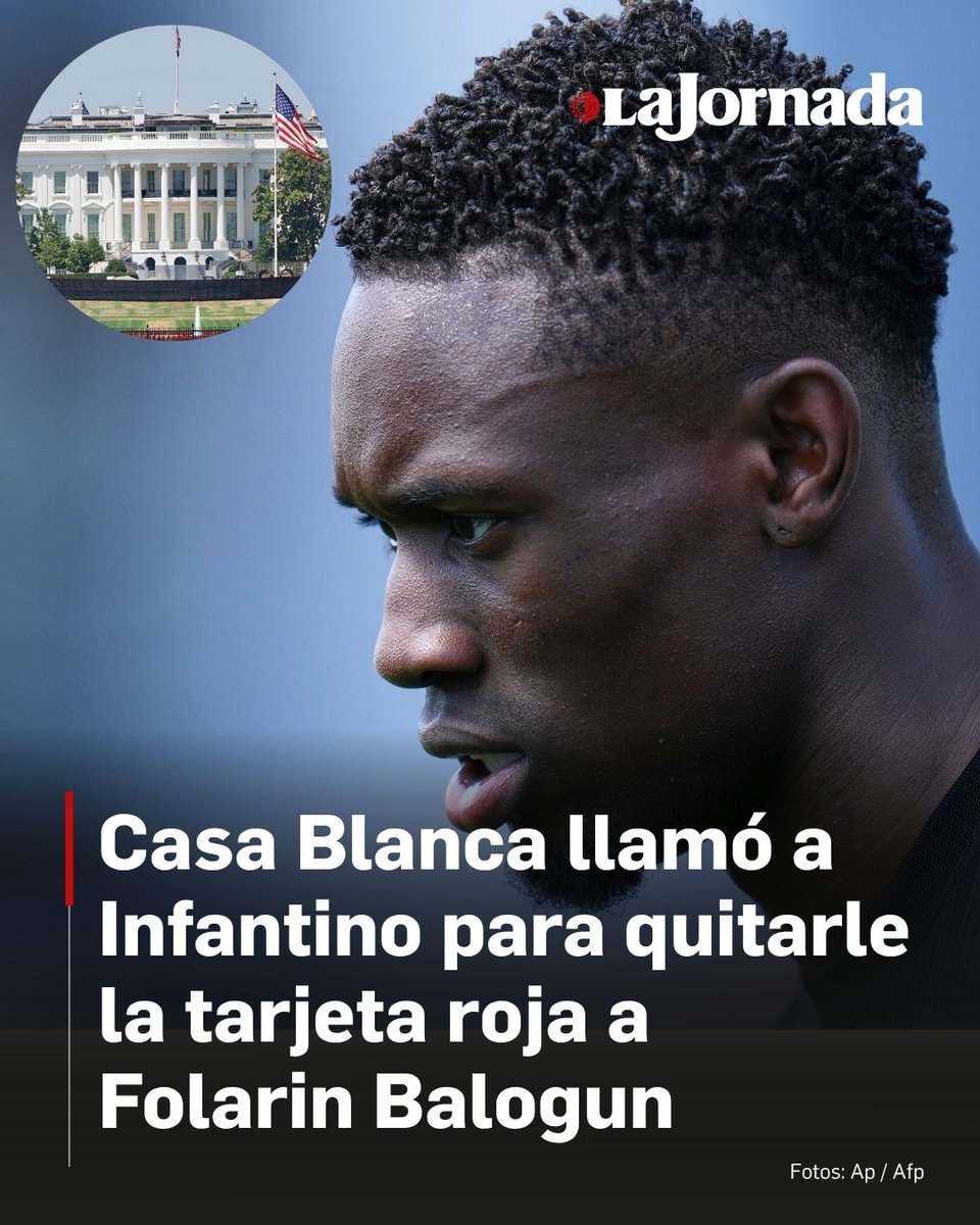lajornadaonline's tweet photo. ⚽️ 🇺🇸 La Casa Blanca llamó a la FIFA para pedirle a Gianni Infantino que revisara la tarjeta roja del jugador de la selección de futbol estadunidense, Folarin Balogun, según una persona familiarizada con la llamada que habló bajo condición de anonimato porque no estaba autorizada a hablar públicamente sobre el asunto.

La persona no pudo proporcionar detalles sobre quién realizó la llamada específicamente ni cuándo.

Esto permitirá a Folarin Balogun disputar el partido de octavos de final del #Mundial2026 contra Bélgica el lunes.

Lee más aquí 👇
https://t.co/2JwqgDrOHX