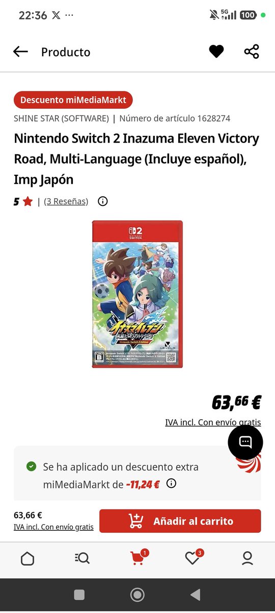 FeruBoy's tweet photo. Tenéis Inazuma Eleven Victory Road en su ÚNICO formato físico, NINTENDO SWITCH 2, en mediamark a 63€.
Si, es mucho dinero pero la alternativa es comprarlo en Japón y que te lo envíen, con todo lo que conlleva.
Darle una vueltecita que es un JUEGAZO. https://t.co/SCBgjBbtJt