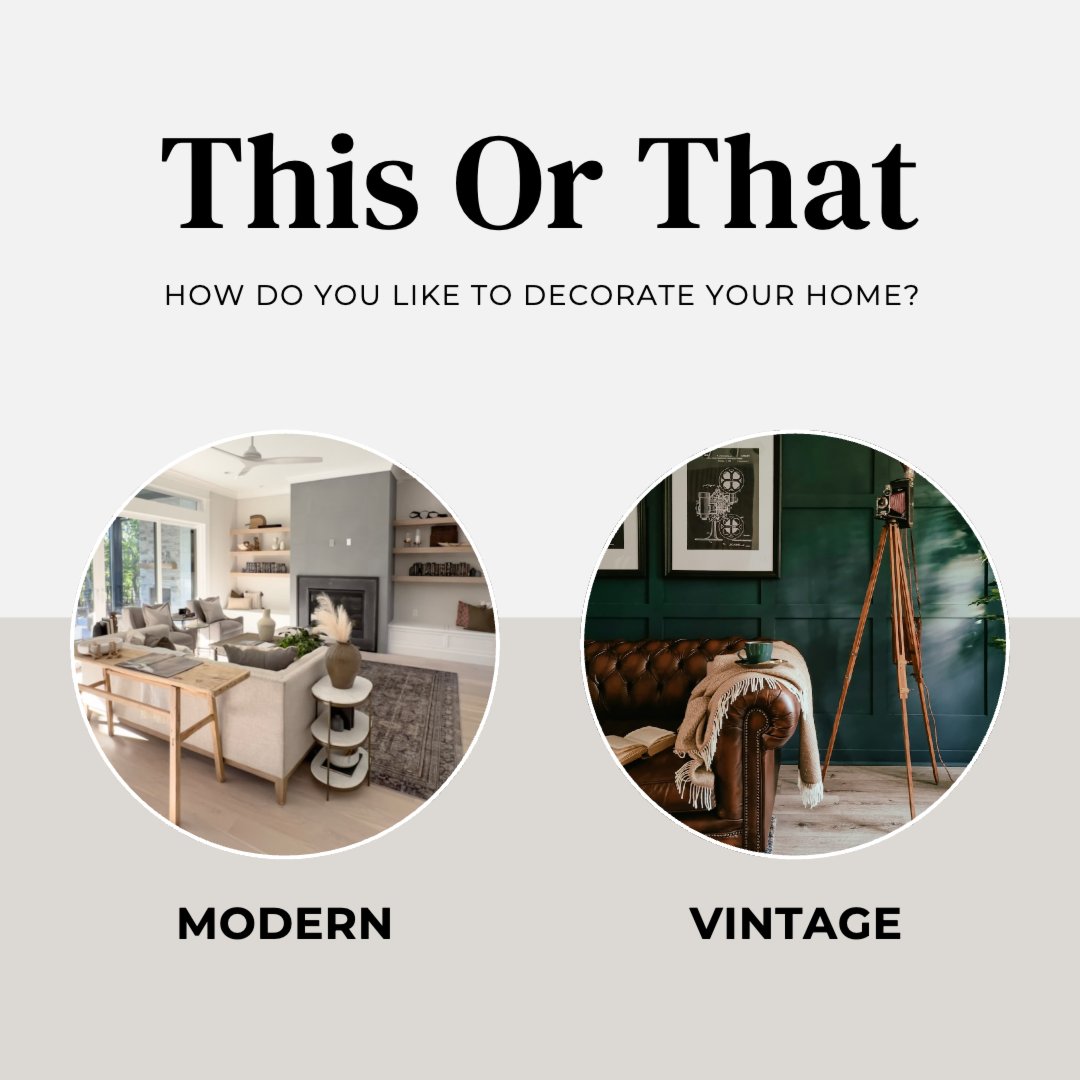 caehlers's tweet photo. Some people are drawn to chic modern design with clean lines, minimal clutter, neutral tones, and a sleek, contemporary feel.

Others love the classic vintage charm of warm textures, timeless details, and layered character.

Which one fits your taste more: modern or vintage? https://t.co/bhgRNeixlz