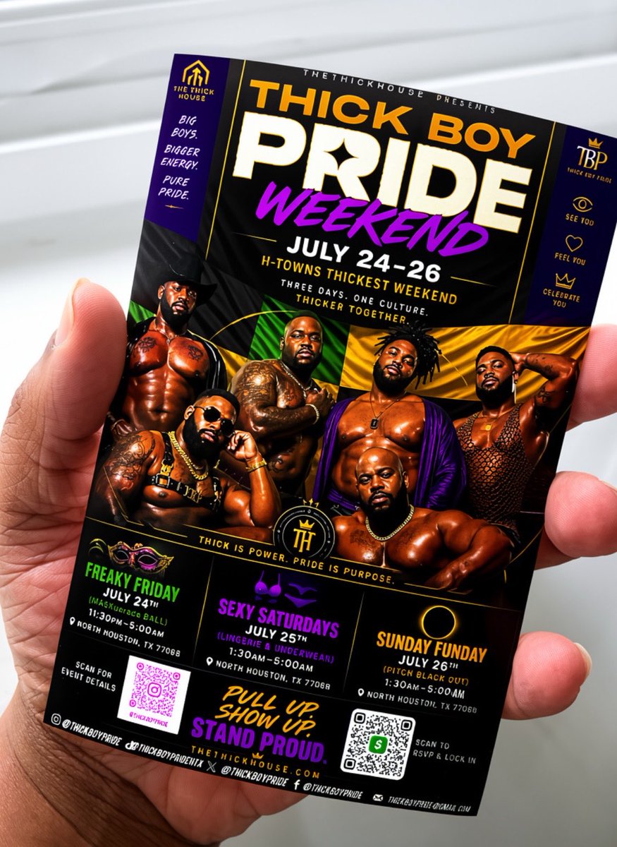 ThickBoyPride's tweet photo. 🔥 H-TOWN’S THICKEST WEEKEND IS HERE! 🐻

Join us for THICK BOY PRIDE WEEKEND • July 24–26 in North Houston, TX for 3 unforgettable themed nights:

🎭 Freaky Friday 7/24
🩲 Sexy Saturday 7/25
🌑 Sunday Funday 7/26

🎟️ Weekend Passes Available NOW🔥 visit https://t.co/v7BXSKQN5S https://t.co/zbhMRmtU07
