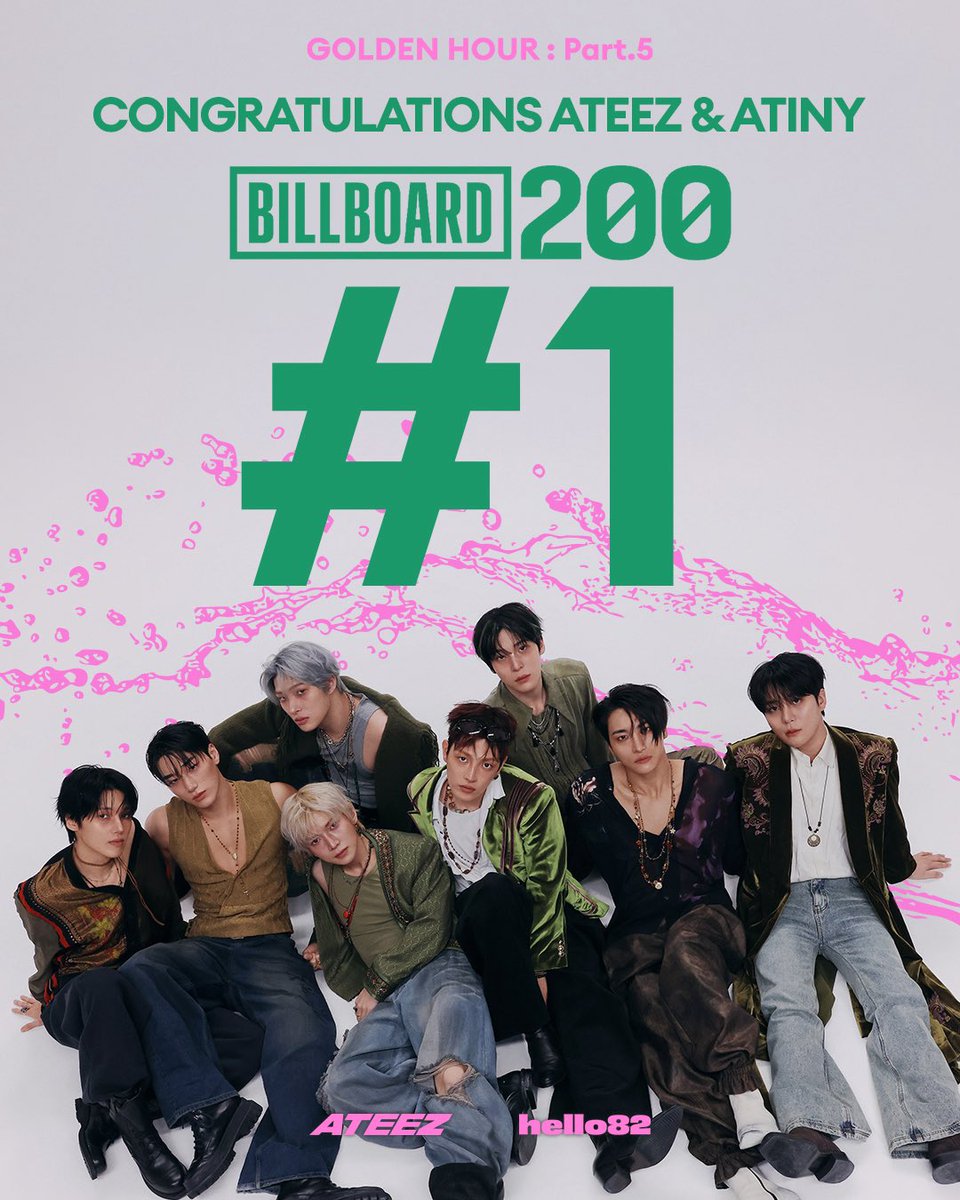 hello82official's tweet photo. ATEEZ #1 on Billboard 200!

Congratulations ATEEZ &amp; ATINY!
Proof that being BAD does pay off 🤭 
Can't wait to see ya add another milestone to the books!

@ATEEZofficial 
#ATEEZ #에이티즈 #GOLDENHOUR_Part5 #BAD #hello82 https://t.co/8GCdspbGAy