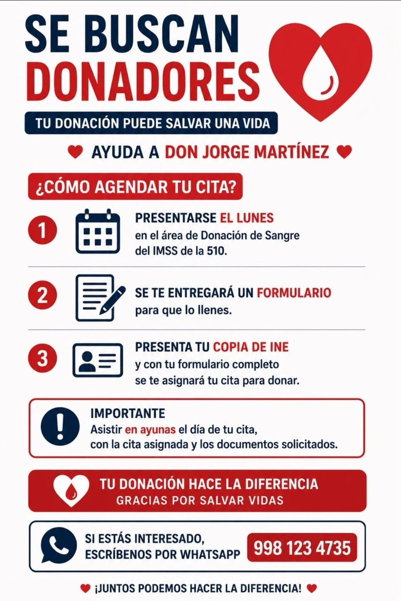 donaenvida's tweet photo. #URGENTE #Sangre para Jorge Martínez, en el Banco de Sangre del IMSS de la 510.
Contactar al: 998 123 4735.

#DonaEnVida https://t.co/XJmG9ZhFnD