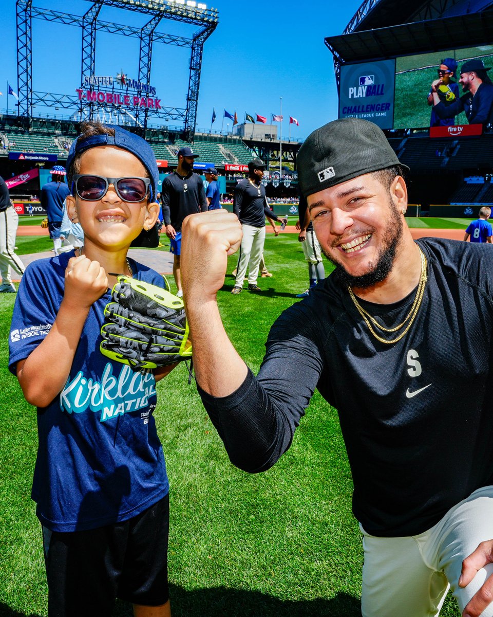 Mariners's tweet photo. One of the brightest days on our schedule 💙

Our favorite tradition returned to the ballpark with Little League Challenger athletes getting the full big-league experience alongside players, families and staff. https://t.co/L7xHz8itSD