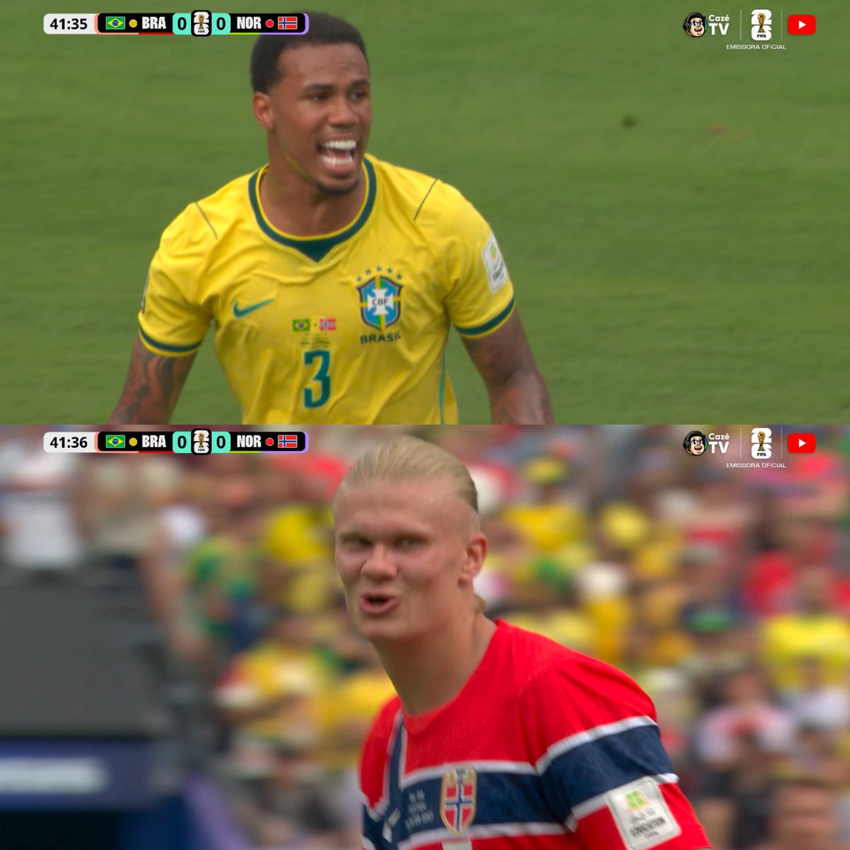 oocbrsao's tweet photo. provocações entre haaland e gabriel magalhães https://t.co/OzexJj0ori