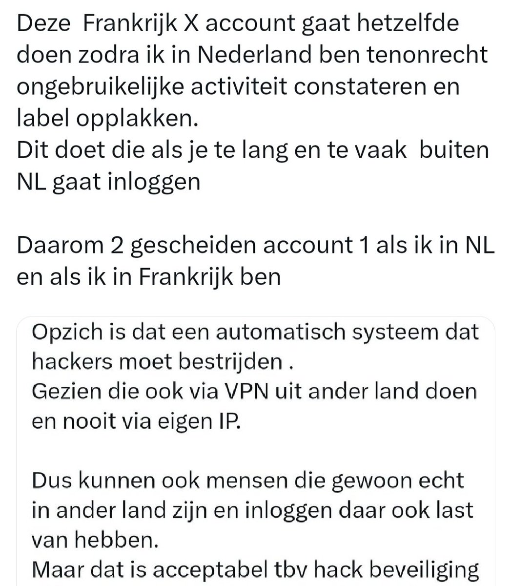 insect_ecole_HR's tweet photo. https://t.co/nPWXYgn85C

Bij structureel inloggen uit ander land kan door X ongebruikelijk activiteit geconstateerd worden en komt LABEL op en weet de ander niet eens als ik post

Uitleg schermafdrukken

. https://t.co/dDlXpWvHm9