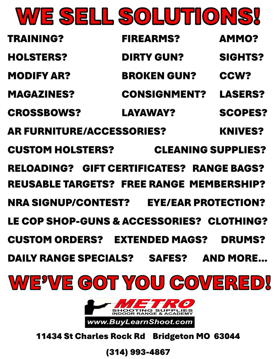 Bellevilleshoot's tweet photo. We Have What You Need. Come in to your locally owned hometown gun store for your Gun & Gun Related needs.
https://t.co/xndnOeY6gV
#solutions #2a #2ndamendment #gun #stl #accessories #america250 #usa #freedom #local #hometown #membership #bridgeton https://t.co/KQZqXLqJZa