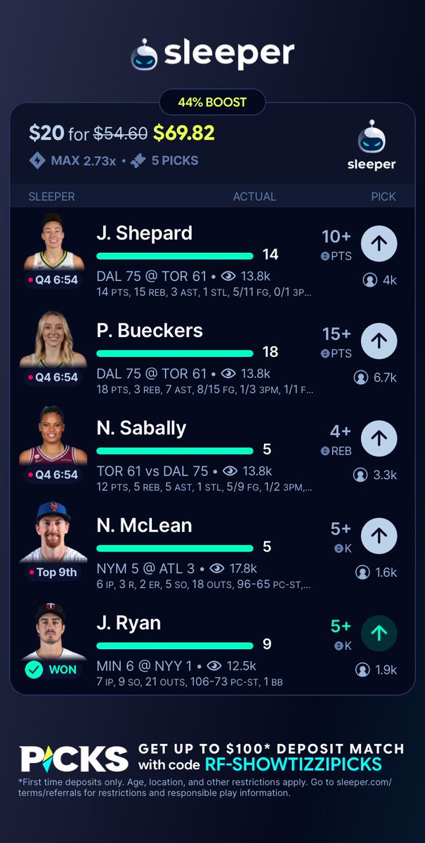 ShowtizziPicks's tweet photo. Cash The WNBA/MLB BR Builder✅
#ShowtizziPicks🤳🏾 #GamblingX #GamblingCommunity https://t.co/uVQxhhQ8oY
