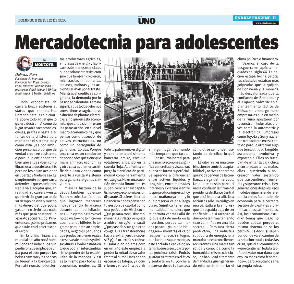 delirios's tweet photo. Publicado en Diario Uno el domingo 05 de julio de 2026 
Gnarly Fanzine 
JC Montoya - Delirios Pain 

MERCADOTECNIA PARA ADOLESCENTES 

Texto completo en el link ►►► https://t.co/OCx6hEmvHF https://t.co/TO2QRd2EwT