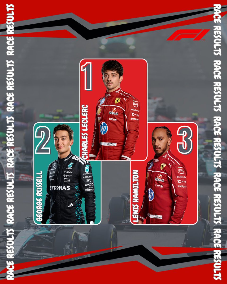 MotorsportsWeek's tweet photo. 🏁F1 British Grand Prix Race Podium!
Leclerc takes 1st, Russell in 2nd and Hamilton in 3rd.
@F1 #BritishGP https://t.co/NIsm2g2slG