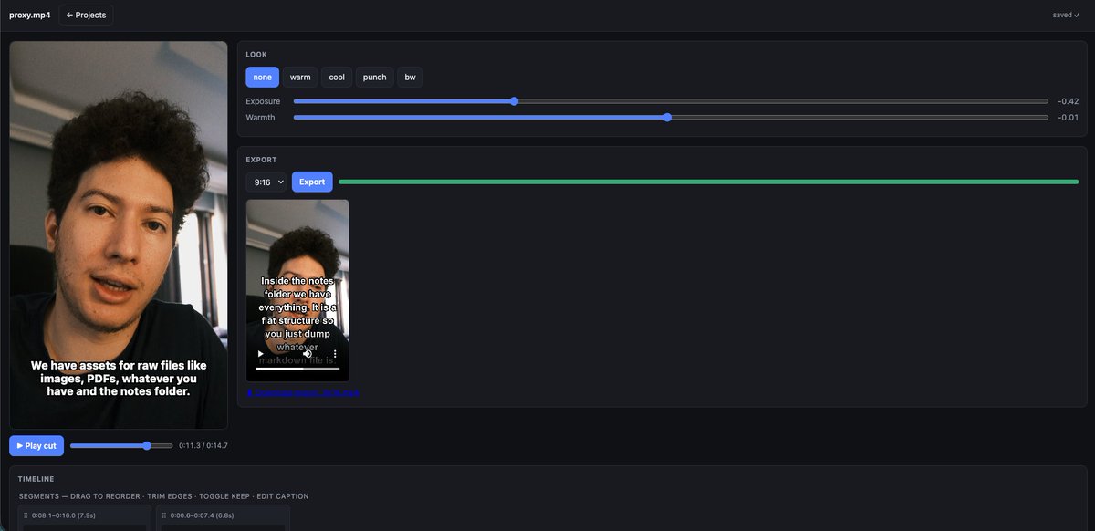 brkycubuk's tweet photo. I don't like video editing, I don't understand how to use complex tools. So building my own very very simple video composer tool where I can cut, generate subtitles and place b-rolls. https://t.co/FB4hcY6kCT